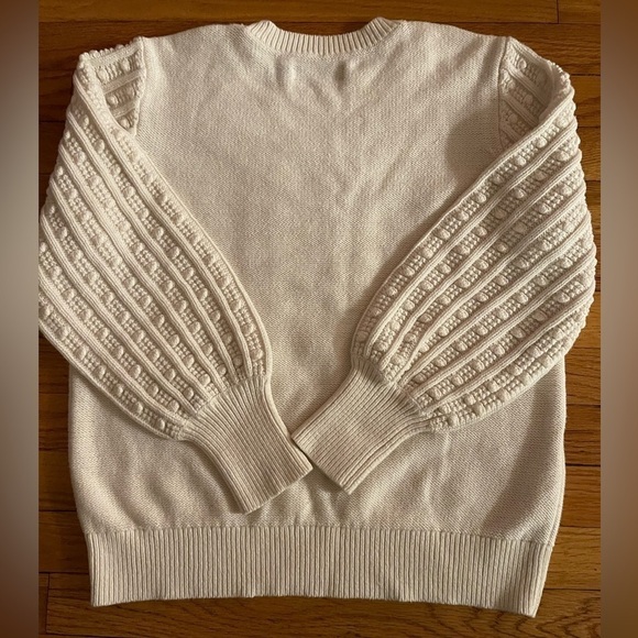 LOFT | Cream Cable Knit Popcorn Long Sleeved Sweater Puff Sleeve | L - Picture 2 of 7